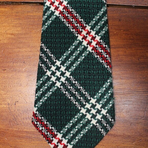 TIE SALE! SUPERBA Luxury Plaid Tartan Style Tie 100% WOOL VTG RED GREEN - Picture 2 of 4